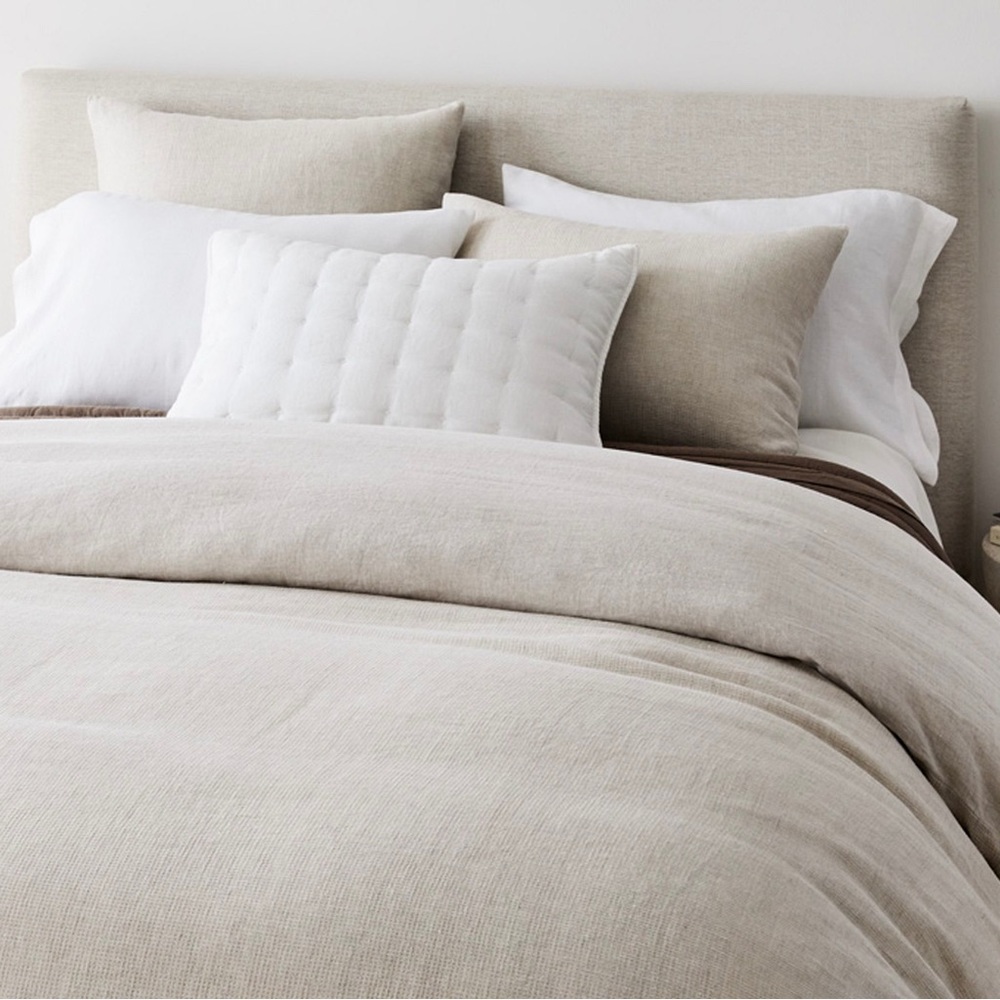 NWT West Elm Euro Pillow Sham - Organic Wash Quilted Cotton - White & Grey
